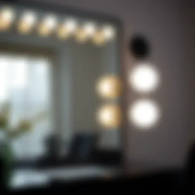 Close-up of the lighting features on a black vanity mirror