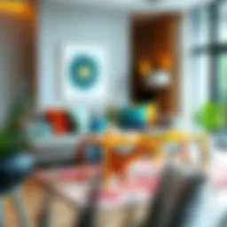 Vibrant and eclectic sofa table in a modern living room