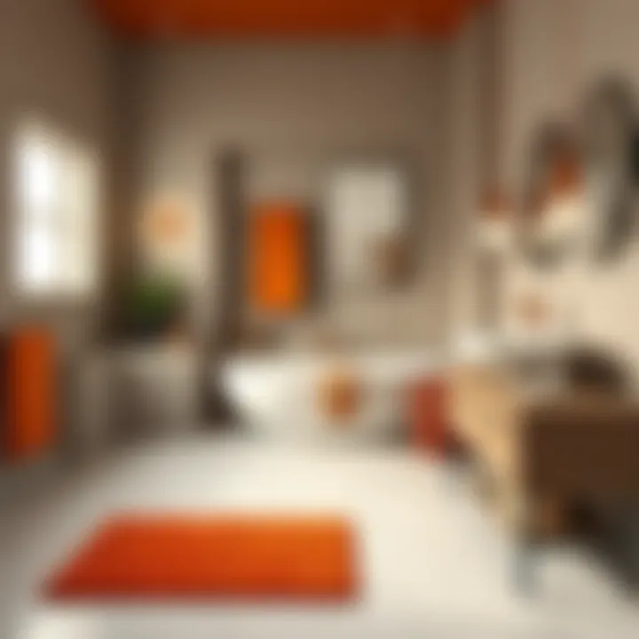 Bathroom showcasing a stylish burnt orange mat with complementary colors