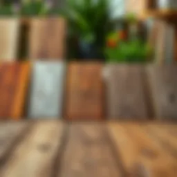 A variety of wooden deck samples arranged for comparison