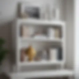 Elegant small white bookcase with decorative items