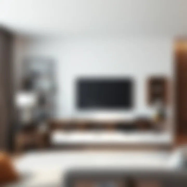 Sleek design of a modern entertainment center accommodating a 65-inch TV