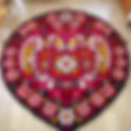A vibrant heart rug showcasing intricate patterns and bold colors