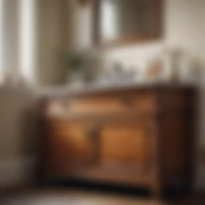 Classic wooden bath vanity featuring intricate craftsmanship