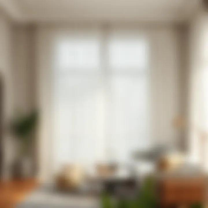 Light filtering through white linen curtains in a stylish living room