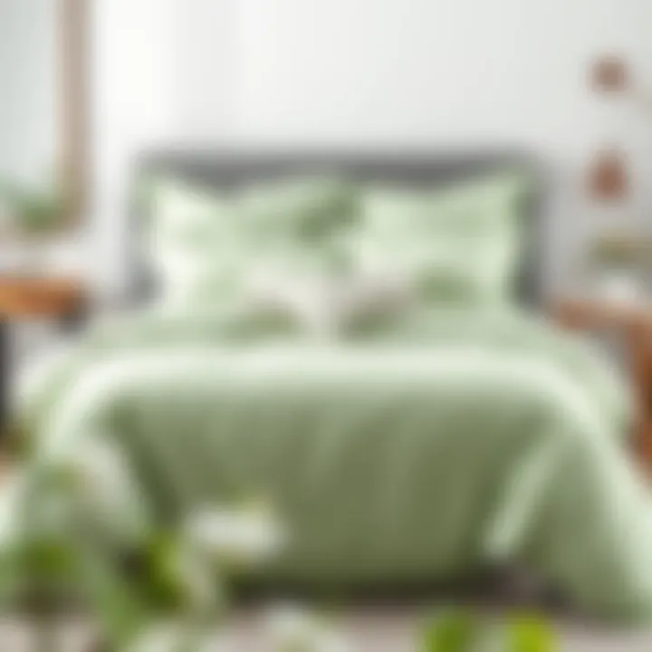 Elegant pastel green bedding set styled on a contemporary bed