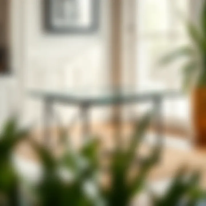 Metal table frame supporting a stylish glass tabletop