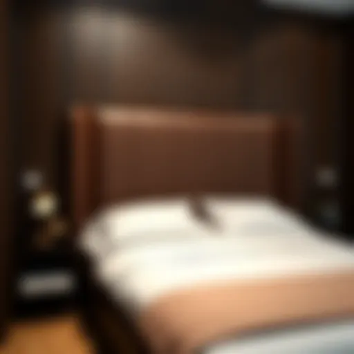 Elegant brown faux leather headboard showcasing luxurious texture