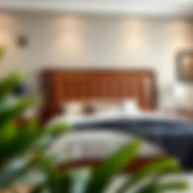 Stylish king-size bed with a chic brown faux leather headboard