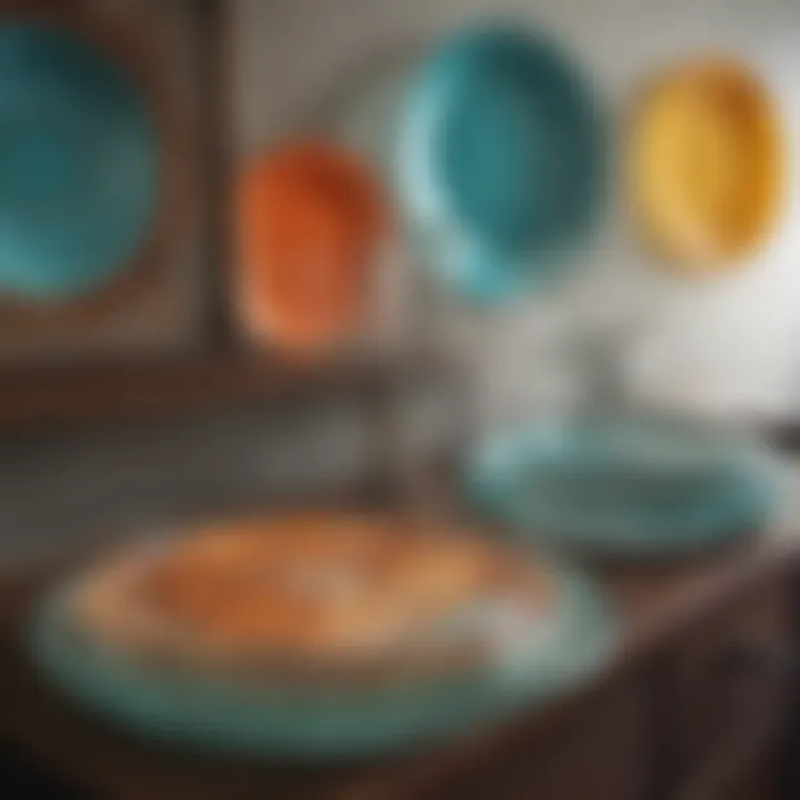 Vintage glass plate collection displayed artistically