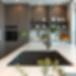 Sophisticated dark grey stainless steel sink in modern kitchen setup