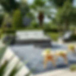 Stylish gray outdoor area rug in a garden setting