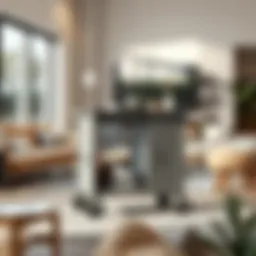 Sleek grey utility cart in a modern living room setting
