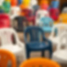 A variety of bulk plastic chairs in different colors and designs