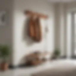 Elegant wooden expandable coat rack in modern entryway