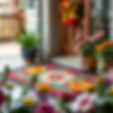 Colorful outdoor doormat with floral design