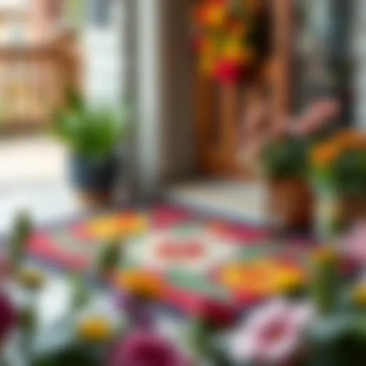 Colorful outdoor doormat with floral design