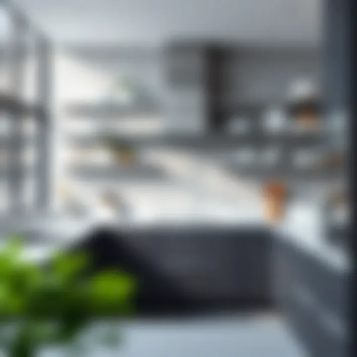 Modern kitchen featuring stainless steel shelves