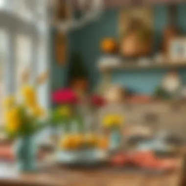 Colorful farmhouse decor with vibrant table accessories