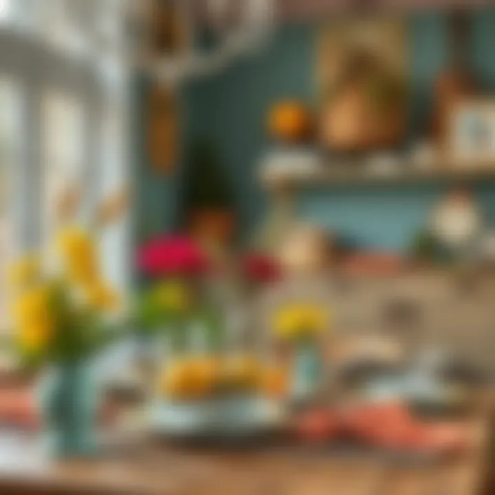 Colorful farmhouse decor with vibrant table accessories