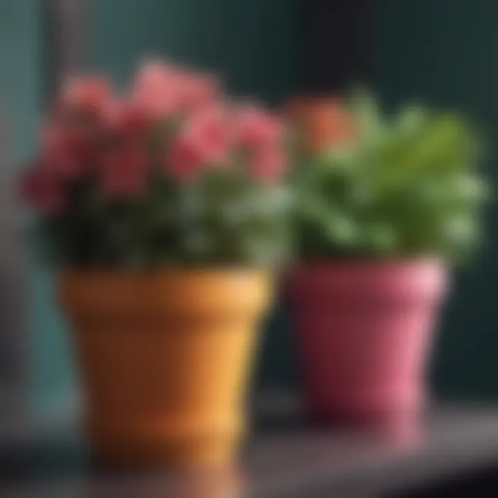 Colorful decorative flower pots arrangement