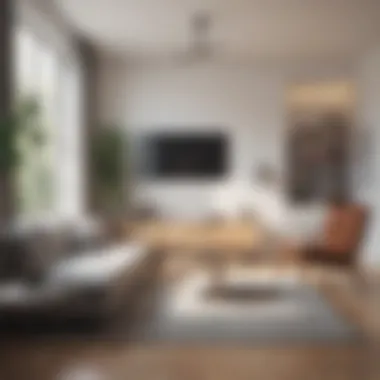 A beautifully organized minimalist living space showcasing multifunctional furniture.
