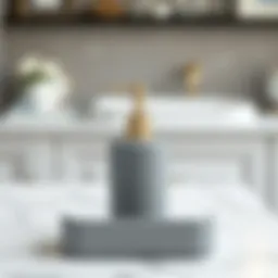 Sleek grey soap dispenser on a marble countertop