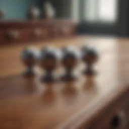 Elegant dresser knobs on a wooden surface
