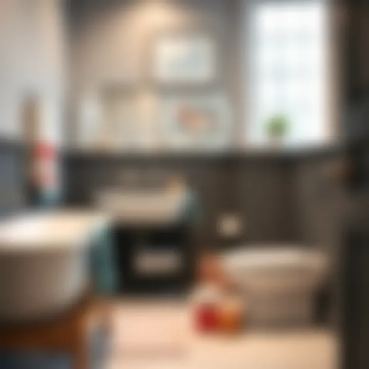 Stylish bathroom showcasing small towels in coordinated patterns and hues
