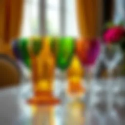 Vibrant multicolor drinking glasses arranged elegantly on a table
