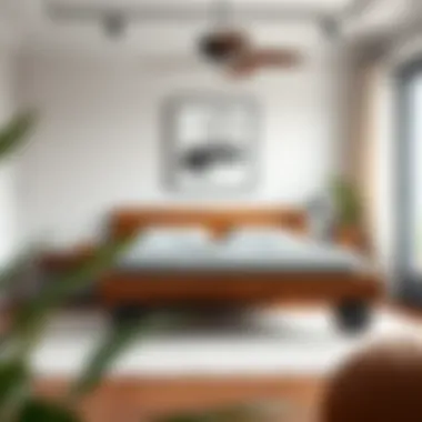 Artistic Wooden Bed Frame in Stylish Setting Artistic wooden bed frame on wheels in a stylish bedroom