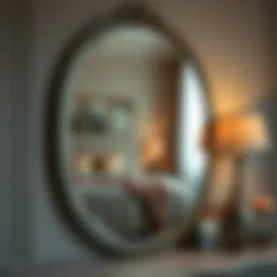 Elegant mirror reflecting a stylish bedroom